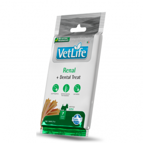 Дентално лакомство за кучета от дребни породи Vet Life Dog Dental Treat Renal Mini с ниско съдържание на фосфор и натрий за забавяне на прогресията на бъбречни заболявания 60 гр